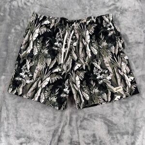 Bather Mens Swim Trunks Small Black Green Tropical Palm Leaf Print Board Shorts